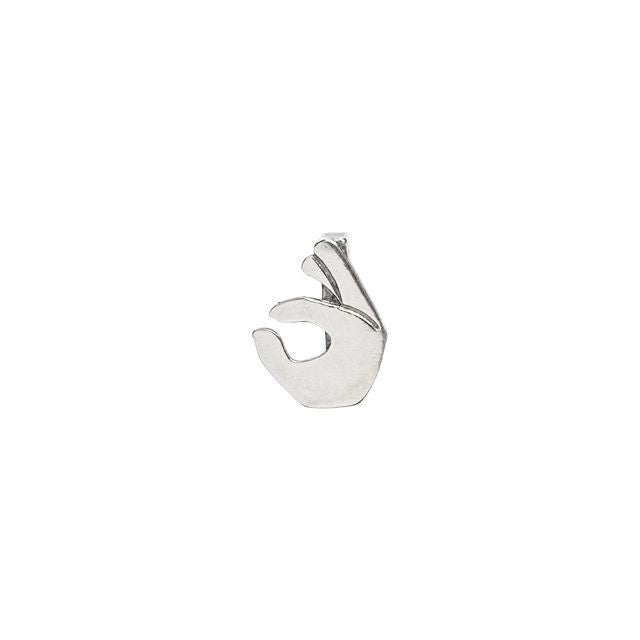 Slider Bead, O.K. Sign Emoji 11x9mm, by BB Benbassat, Antiqued Silver Plated (1 Piece)