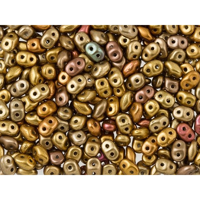 Czech Glass Matubo, 2-Hole SuperDuo Beads 2x5mm, Matte Metallic Gold Iris (2.5" Tube)