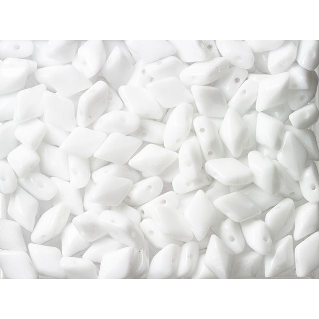 Czech Glass GemDuo, 2-Hole Diamond Shaped Beads 8x5mm, Opaque White  (2.5" Tube)