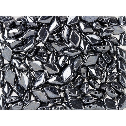 Czech Glass GemDuo, 2-Hole Diamond Shaped Beads 8x5mm, Hematite  (2.5" Tube)