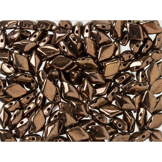 Czech Glass GemDuo, 2-Hole Diamond Shaped Beads 8x5mm, Dark Bronze  (2.5" Tube)