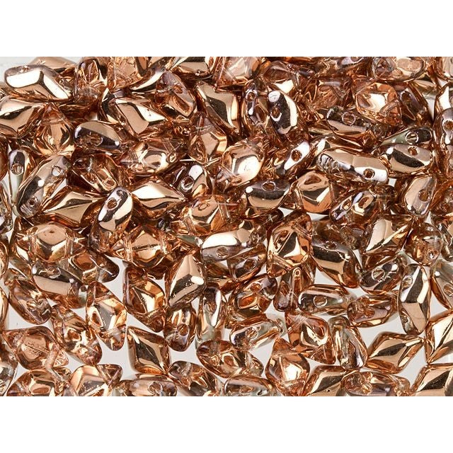 Czech Glass GemDuo, 2-Hole Diamond Shaped Beads 8x5mm, Apollo Gold  (2.5" Tube)