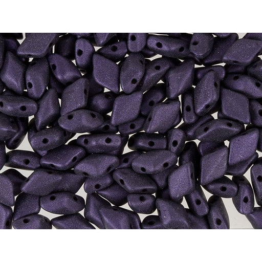 Czech Glass GemDuo, 2-Hole Diamond Shaped Beads 8x5mm, Metallic Suede Dark Purple  (2.5" Tube)