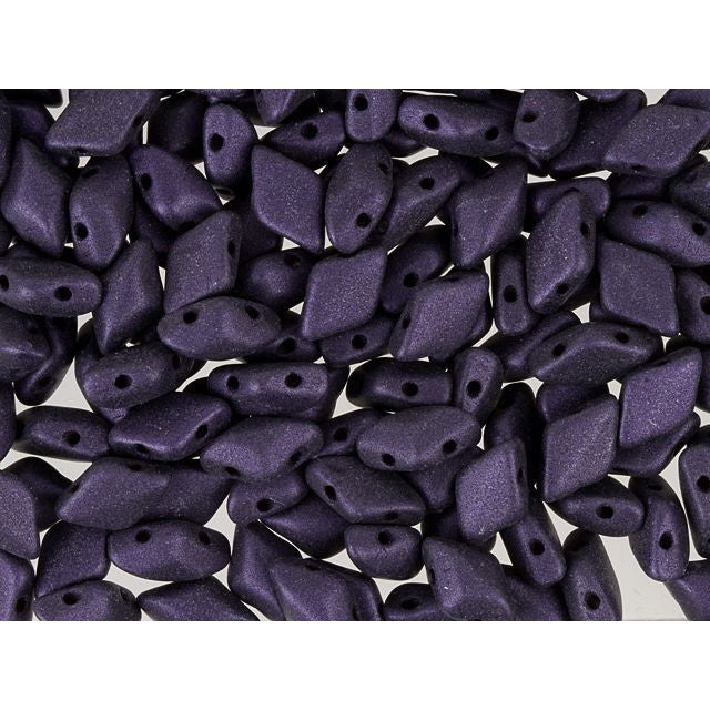 Czech Glass GemDuo, 2-Hole Diamond Shaped Beads 8x5mm, Metallic Suede Dark Purple  (2.5" Tube)