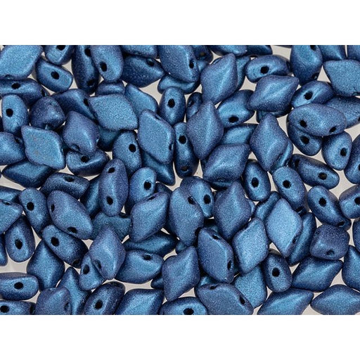 Czech Glass GemDuo, 2-Hole Diamond Shaped Beads 8x5mm, Metallic Suede Blue  (2.5" Tube)