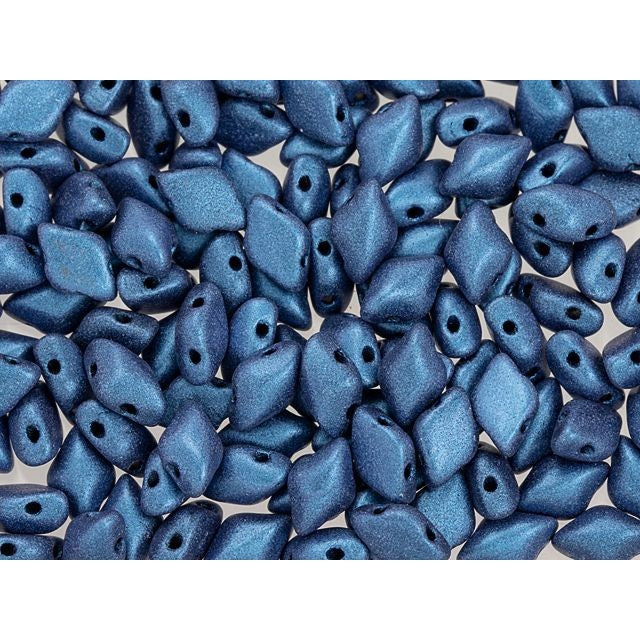 Czech Glass GemDuo, 2-Hole Diamond Shaped Beads 8x5mm, Metallic Suede Blue  (2.5" Tube)