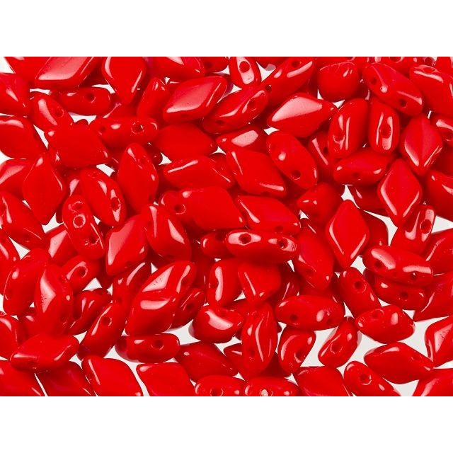 Czech Glass GemDuo, 2-Hole Diamond Shaped Beads 8x5mm, Opaque Red  (2.5" Tube)