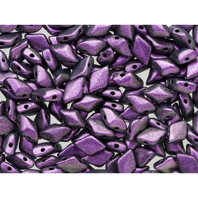 Czech Glass GemDuo, 2-Hole Diamond Shaped Beads 8x5mm, Black Currant Polychrome  (2.5" Tube)