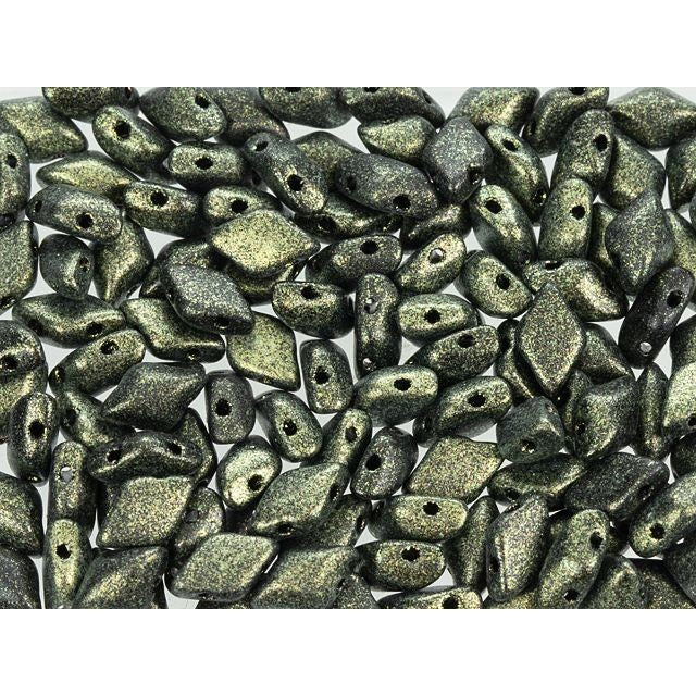 Czech Glass GemDuo, 2-Hole Diamond Shaped Beads 8x5mm, Polychrome Gold Rush  (2.5" Tube)