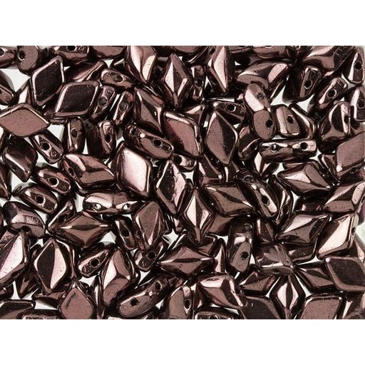 Czech Glass GemDuo, 2-Hole Diamond Shaped Beads 8x5mm, Metallic Amethyst Luster  (2.5" Tube)