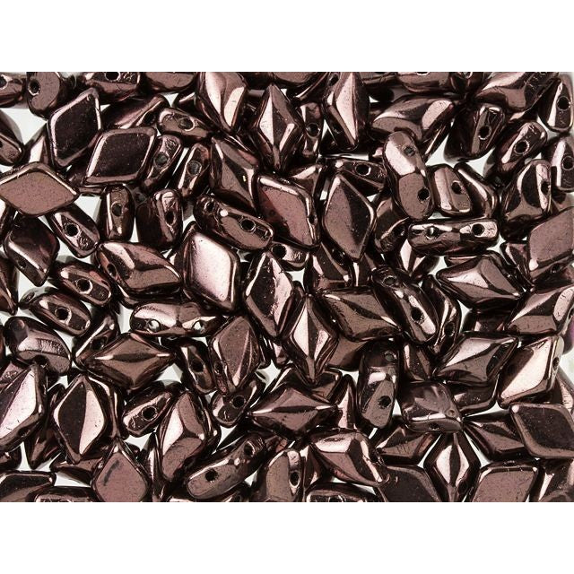 Czech Glass GemDuo, 2-Hole Diamond Shaped Beads 8x5mm, Metallic Amethyst Luster  (2.5" Tube)