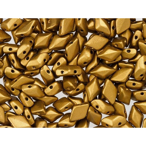 Czech Glass GemDuo, 2-Hole Diamond Shaped Beads 8x5mm, Matte Metallic Antique Gold  (2.5" Tube)