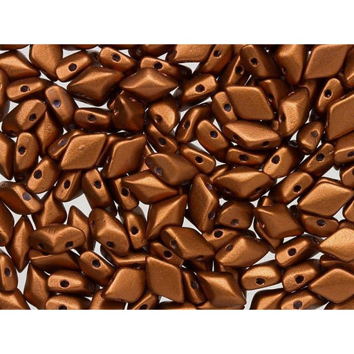 Czech Glass GemDuo, 2-Hole Diamond Shaped Beads 8x5mm, Matte Metallic Antique Copper  (2.5" Tube)