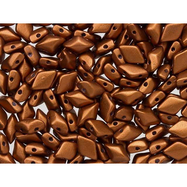 Czech Glass GemDuo, 2-Hole Diamond Shaped Beads 8x5mm, Matte Metallic Antique Copper  (2.5" Tube)