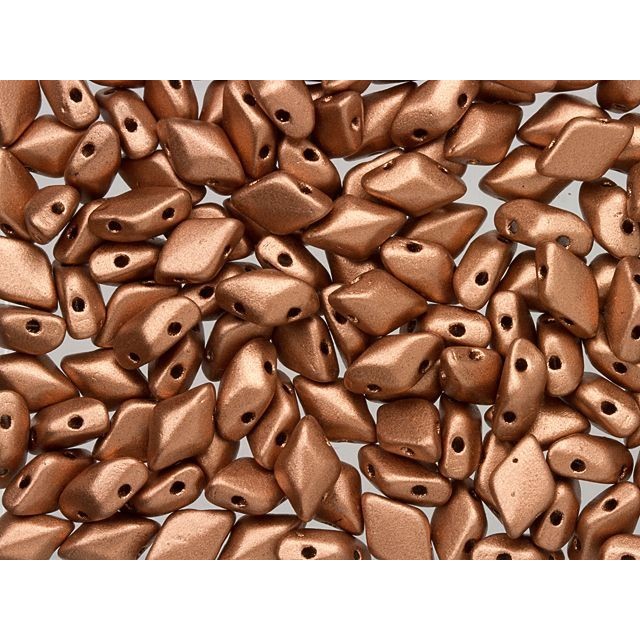 Czech Glass GemDuo, 2-Hole Diamond Shaped Beads 8x5mm, Matte Metallic Copper  (2.5" Tube)