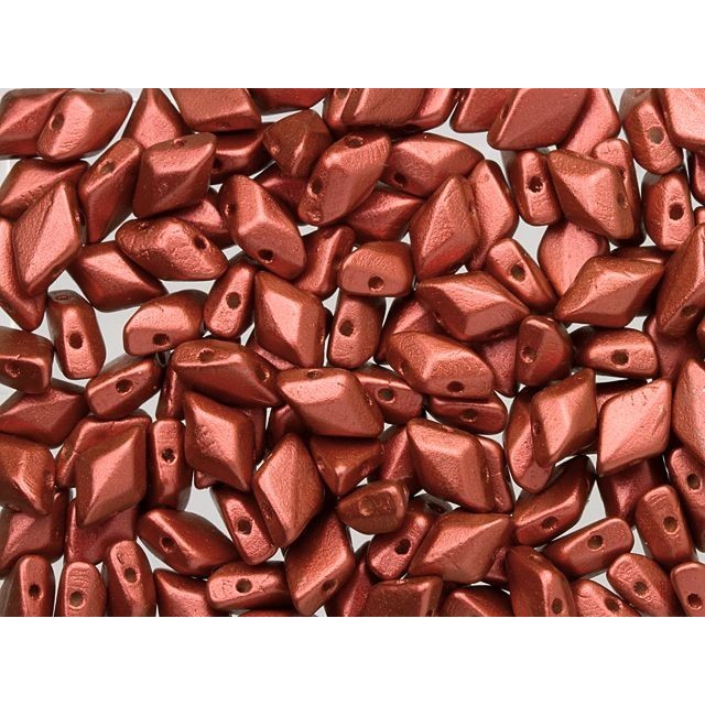 Czech Glass GemDuo, 2-Hole Diamond Shaped Beads 8x5mm, Matte Metallic Lava  (2.5" Tube)