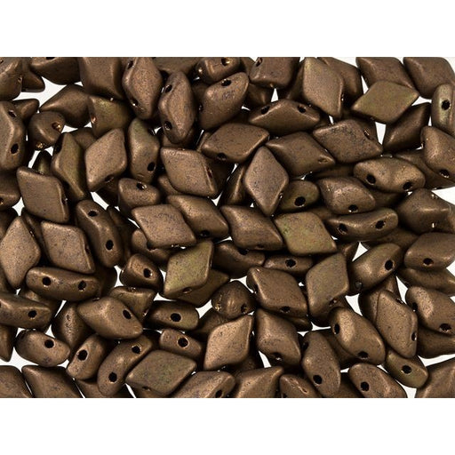 Czech Glass GemDuo, 2-Hole Diamond Shaped Beads 8x5mm, Matte Dark Bronze  (2.5" Tube)