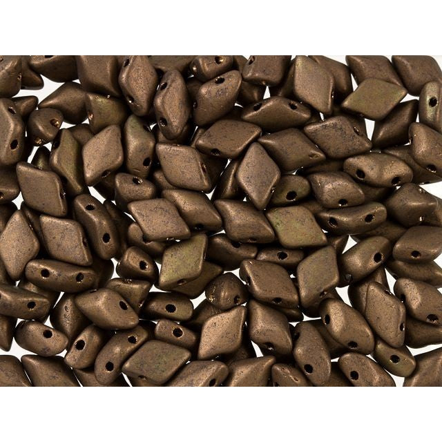 Czech Glass GemDuo, 2-Hole Diamond Shaped Beads 8x5mm, Matte Dark Bronze  (2.5" Tube)