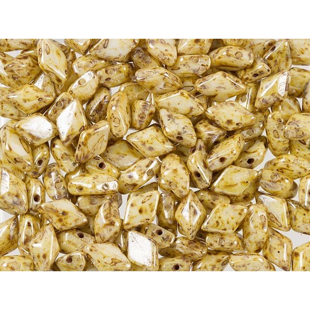 Czech Glass GemDuo, 2-Hole Diamond Shaped Beads 8x5mm, Opaque Luster Picasso  (2.5" Tube)