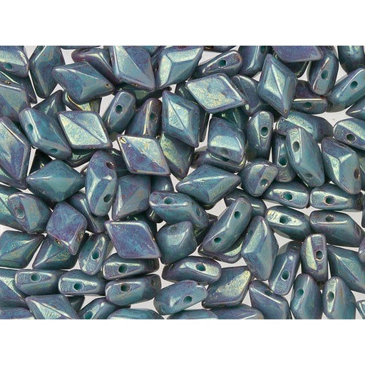 Czech Glass GemDuo, 2-Hole Diamond Shaped Beads 8x5mm, Turquoise Pink/Topaz Luster  (2.5" Tube)