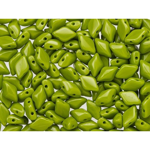 Czech Glass GemDuo, 2-Hole Diamond Shaped Beads 8x5mm, Opaque Olive  (2.5" Tube)