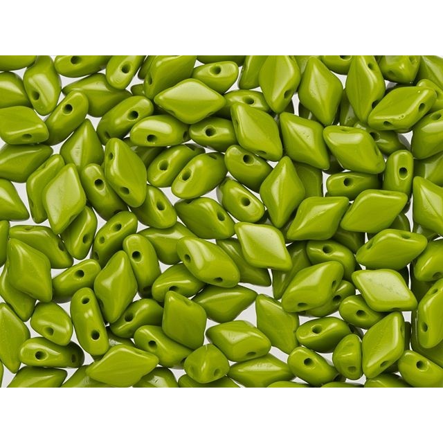 Czech Glass GemDuo, 2-Hole Diamond Shaped Beads 8x5mm, Opaque Olive  (2.5" Tube)