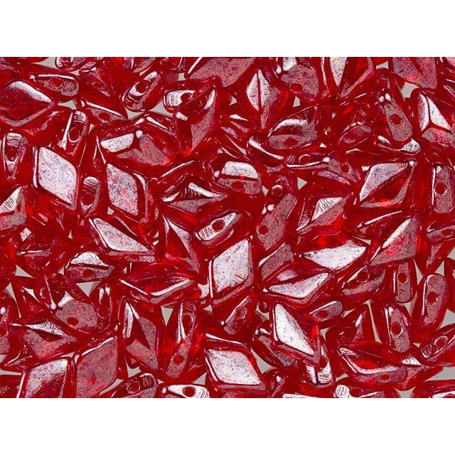 Czech Glass GemDuo, 2-Hole Diamond Shaped Beads 8x5mm, Ruby Luster  (2.5" Tube)