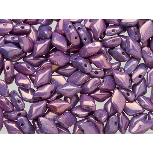 Czech Glass GemDuo, 2-Hole Diamond Shaped Beads 8x5mm, Opaque Amethyst Luster  (2.5" Tube)