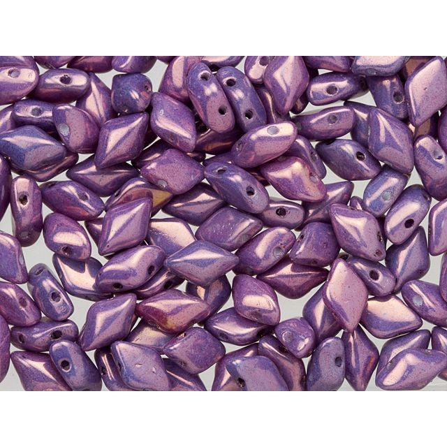 Czech Glass GemDuo, 2-Hole Diamond Shaped Beads 8x5mm, Opaque Amethyst Luster  (2.5" Tube)