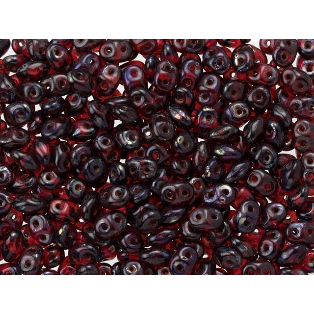 Matubo SuperDuo 2 x 5mm Siam Ruby Silver Picasso 2-Hole Seed Bead 2.5-Inch Tube