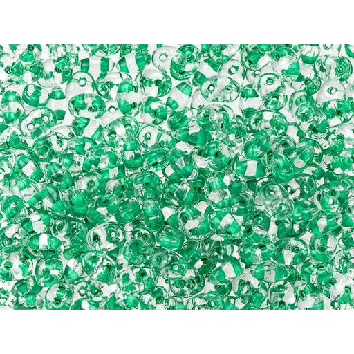 Czech Glass Matubo, 2-Hole SuperDuo Beads 2x5mm, Green-Lined Crystal (2.5" Tube)