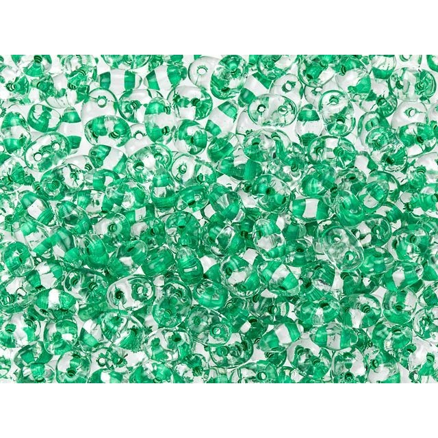 Czech Glass Matubo, 2-Hole SuperDuo Beads 2x5mm, Green-Lined Crystal (2.5" Tube)