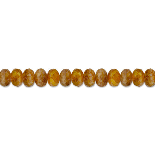 Czech Glass 9 x 6mm Ivory Opaque and Crystal Transparent Mix with Marbled Golden Pink Luster Rondelle Bead Strand by Raven's Journey