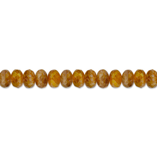 Czech Glass 9 x 6mm Ivory Opaque and Crystal Transparent Mix with Marbled Golden Pink Luster Rondelle Bead Strand by Raven's Journey