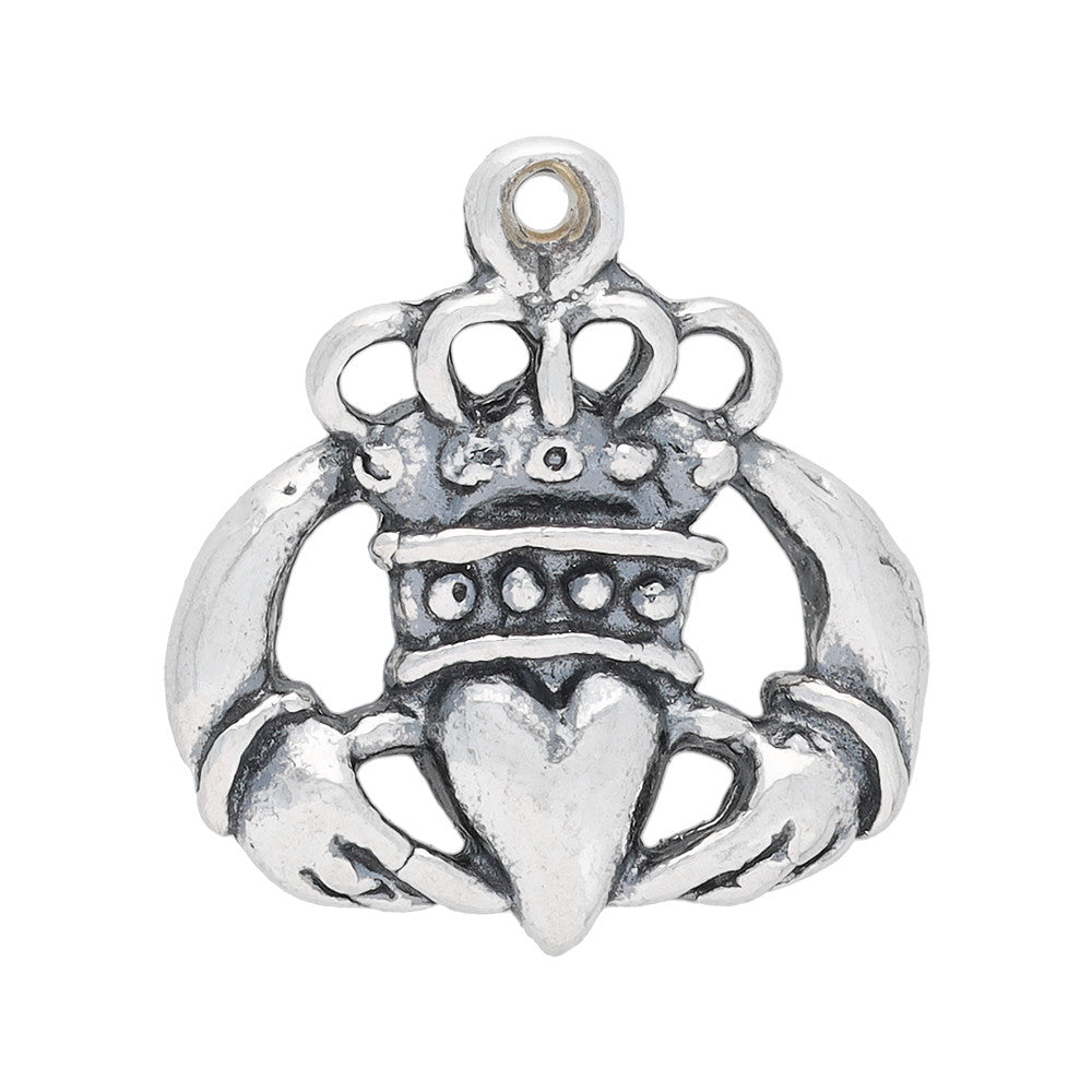 Sterling Silver Charm, Fancy Claddagh Dangle 16x15mm, 1 Piece