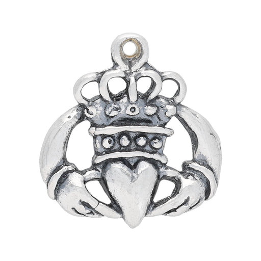 Sterling Silver Charm, Fancy Claddagh Dangle 16x15mm, 1 Piece