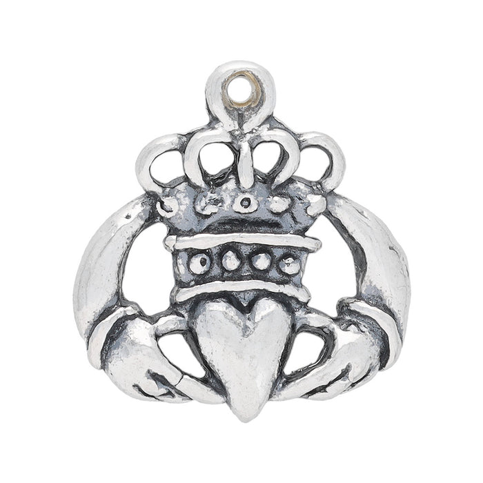 Sterling Silver Charm, Fancy Claddagh Dangle 16x15mm, 1 Piece
