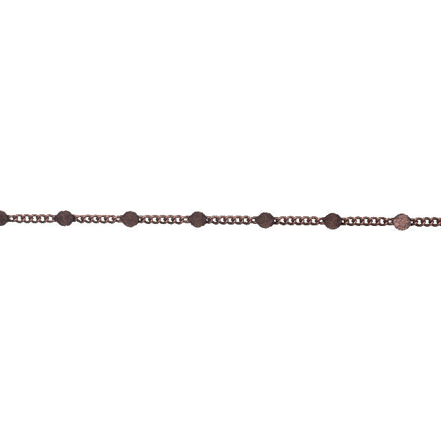 Antiqued Copper Satellite Curb Chain, 2.5mm Links with 2mm Flat Disc, by the Foot