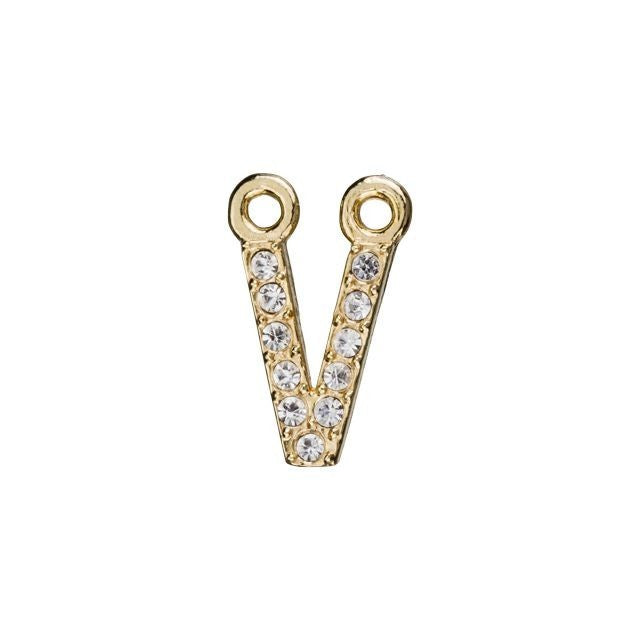Alphabet Pendant, Letter 'V' with 2 Rings 7mm, Gold Finish (1 Piece)