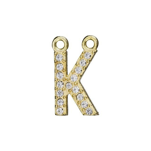 Alphabet Pendant, Letter 'K' with 2 Rings 12.5mm, Gold Finish (1 Piece)