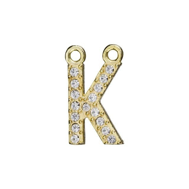 Alphabet Pendant, Letter 'K' with 2 Rings 12.5mm, Gold Finish (1 Piece)