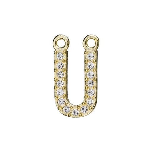 Alphabet Pendant, Letter 'U' with 2 Rings 12.5mm, Gold Finish (1 Piece)