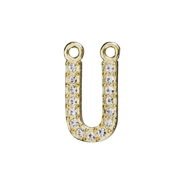 Alphabet Pendant, Letter 'U' with 2 Rings 12.5mm, Gold Finish (1 Piece)
