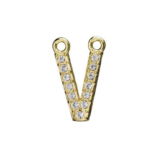 Alphabet Pendant, Letter 'V' with 2 Rings 12.5mm, Gold Finish (1 Piece)
