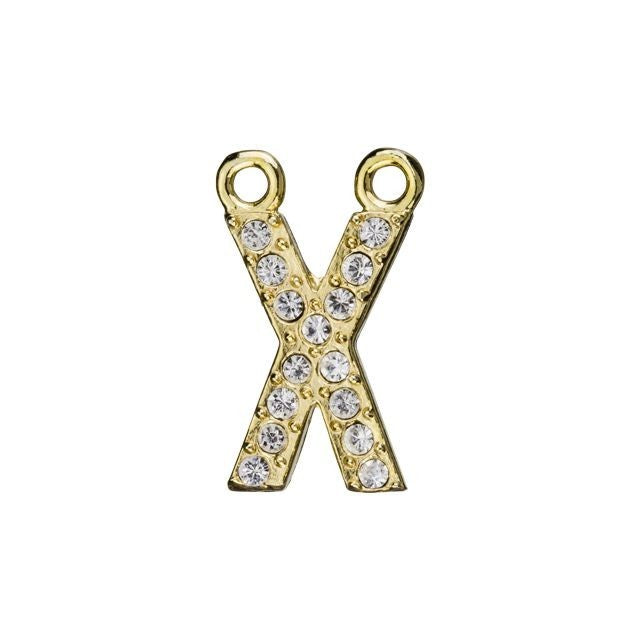 Alphabet Pendant, Letter 'X' with 2 Rings 12.5mm, Gold Finish (1 Piece)