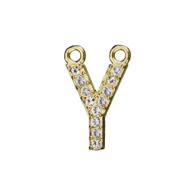Alphabet Pendant, Letter 'Y' with 2 Rings 12.5mm, Gold Finish (1 Piece)
