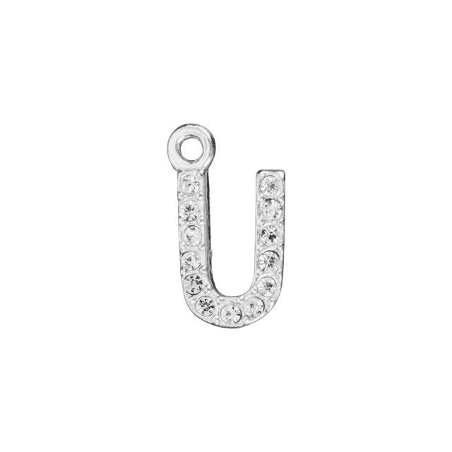 Alphabet Pendant, Letter 'U' with Rings 7mm, Sterling Silver (1 Piece)