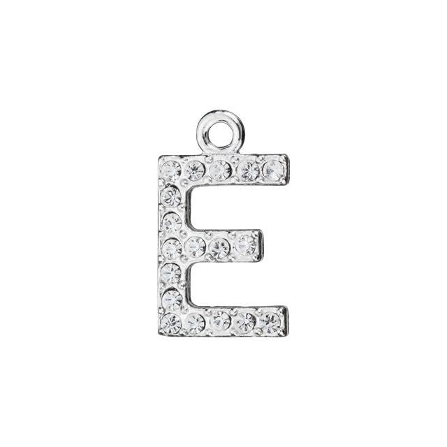 Alphabet Pendant, Letter 'E' with Rings 12.5mm, Sterling Silver (1 Piece)