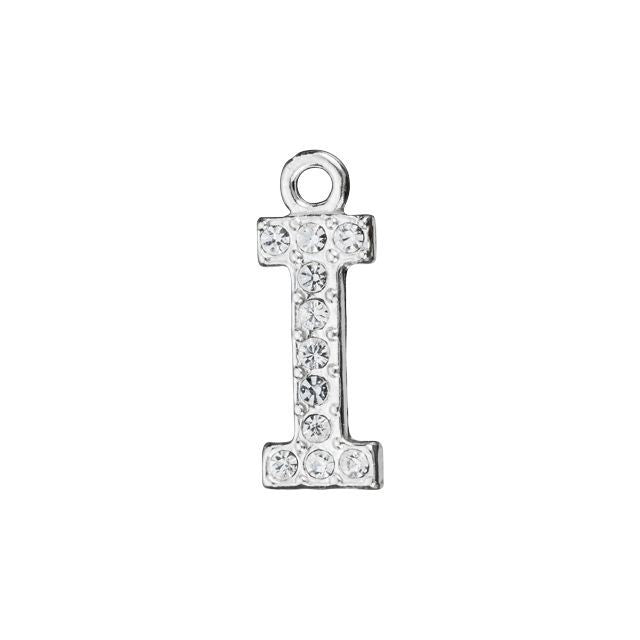 Alphabet Pendant, Letter 'I' with Rings 12.5mm, Sterling Silver (1 Piece)