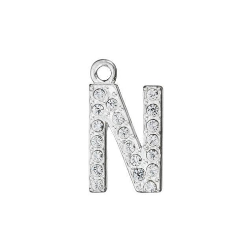 Alphabet Pendant, Letter 'N' with Rings 12.5mm, Sterling Silver (1 Piece)